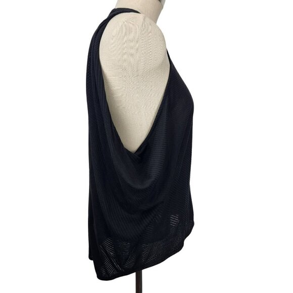 Rebecca Minkoff Sleeveless Drape Tunic Top M Black Crew Neck Semi‎ Sheer - Picture 4 of 9